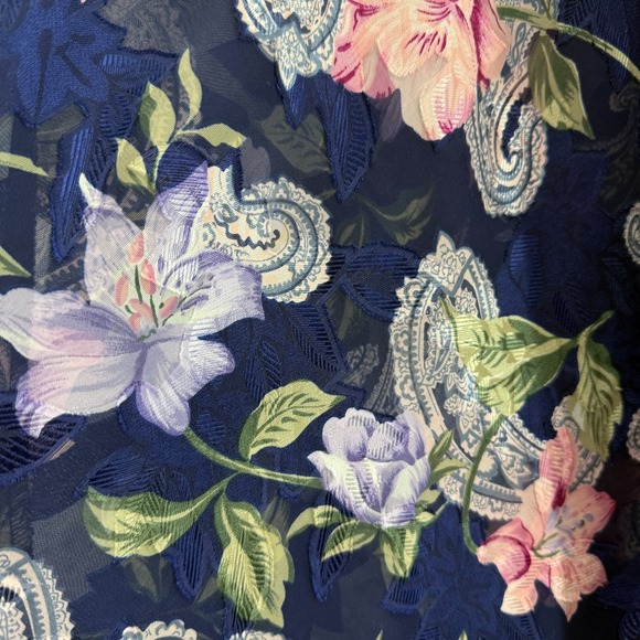 VINTAGE Angelique Chemise Lingerie Slip Dress Womens S Navy Floral Semi Sheer - Picture 3 of 10